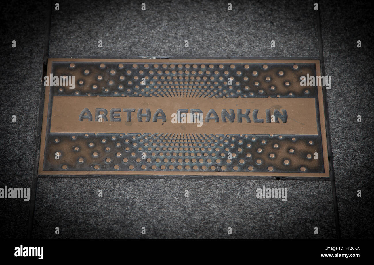 Aretha Frankling paving slab in front of famous Apollo theatre in Harlem New York City Stock Photo