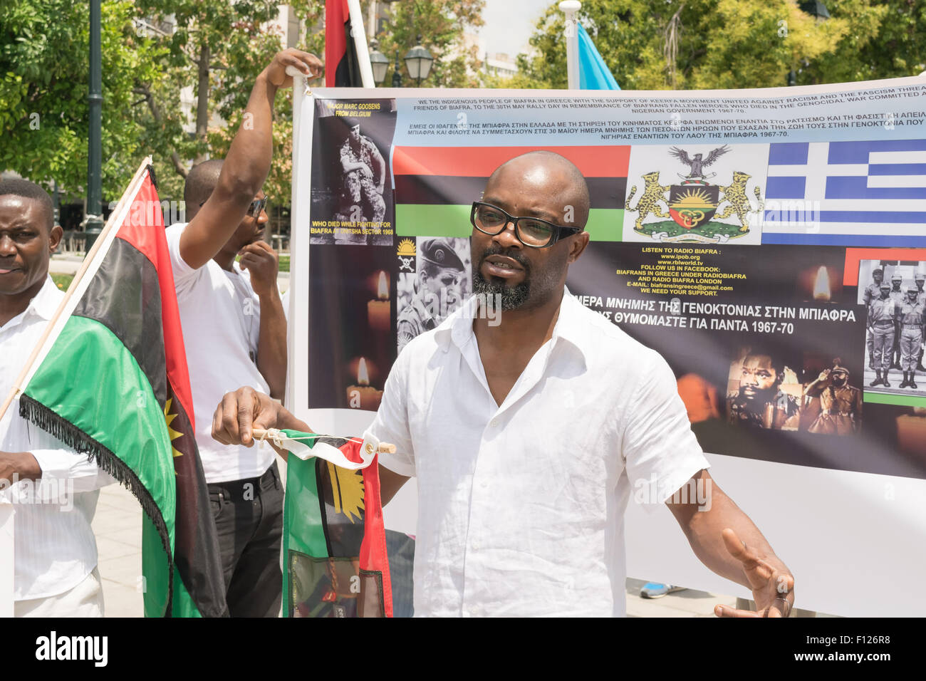 DATE: 30 may 2015. LOCATION: Sintagma in Athens Greece. EVENT: the 30th may rally day in remembrance of Biafrans fallen heroes Stock Photo