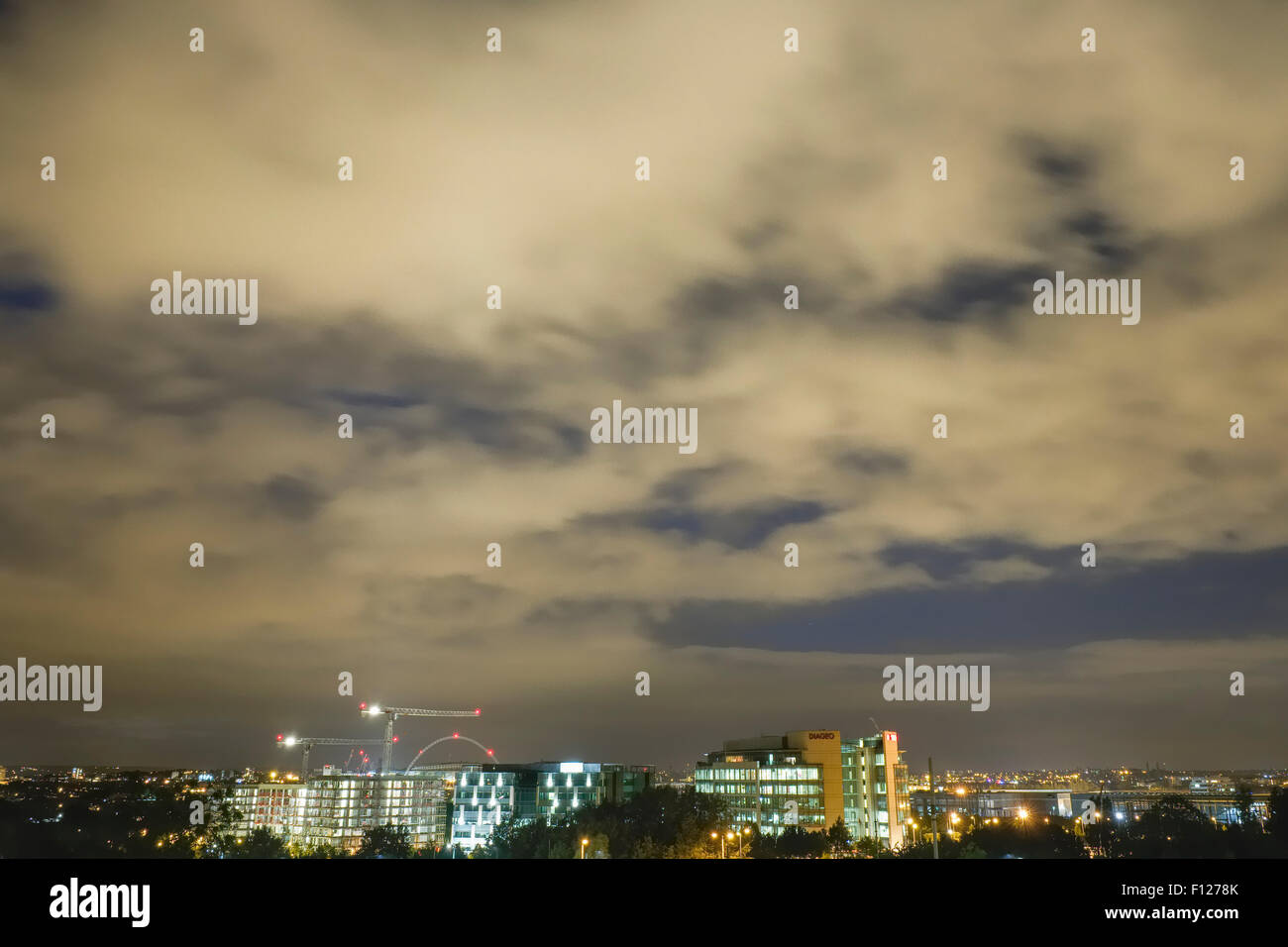 Night time clouds over West London with New Development along the Westway Stock Photo