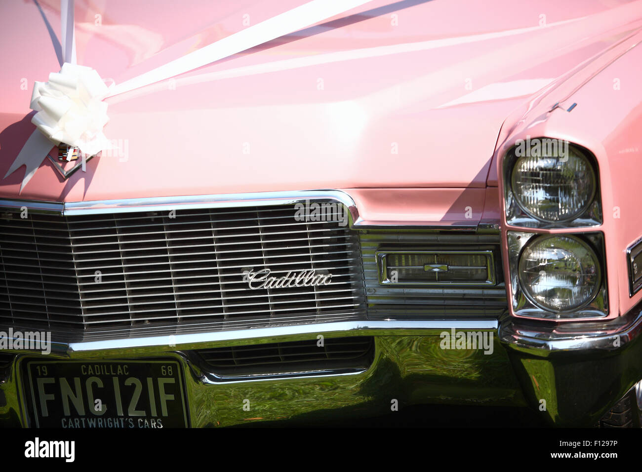 pink wedding Cadillac Stock Photo