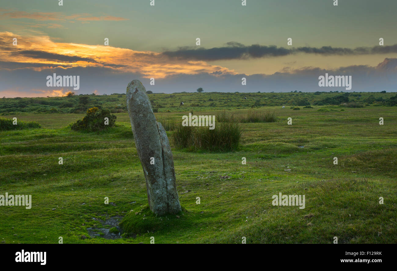Standing stone near the hurlers stone circle at Minions on Bodmin Moor Stock Photo