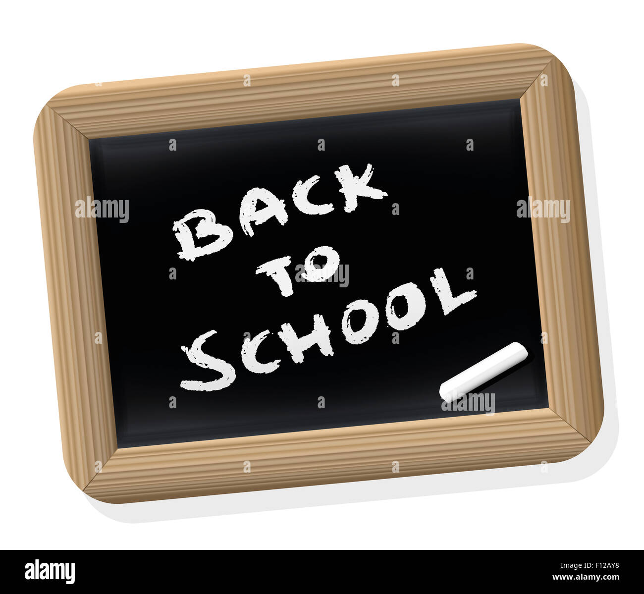BACK TO SCHOOL - written on a retro styled slate tablet with blackboard chalk. Stock Photo