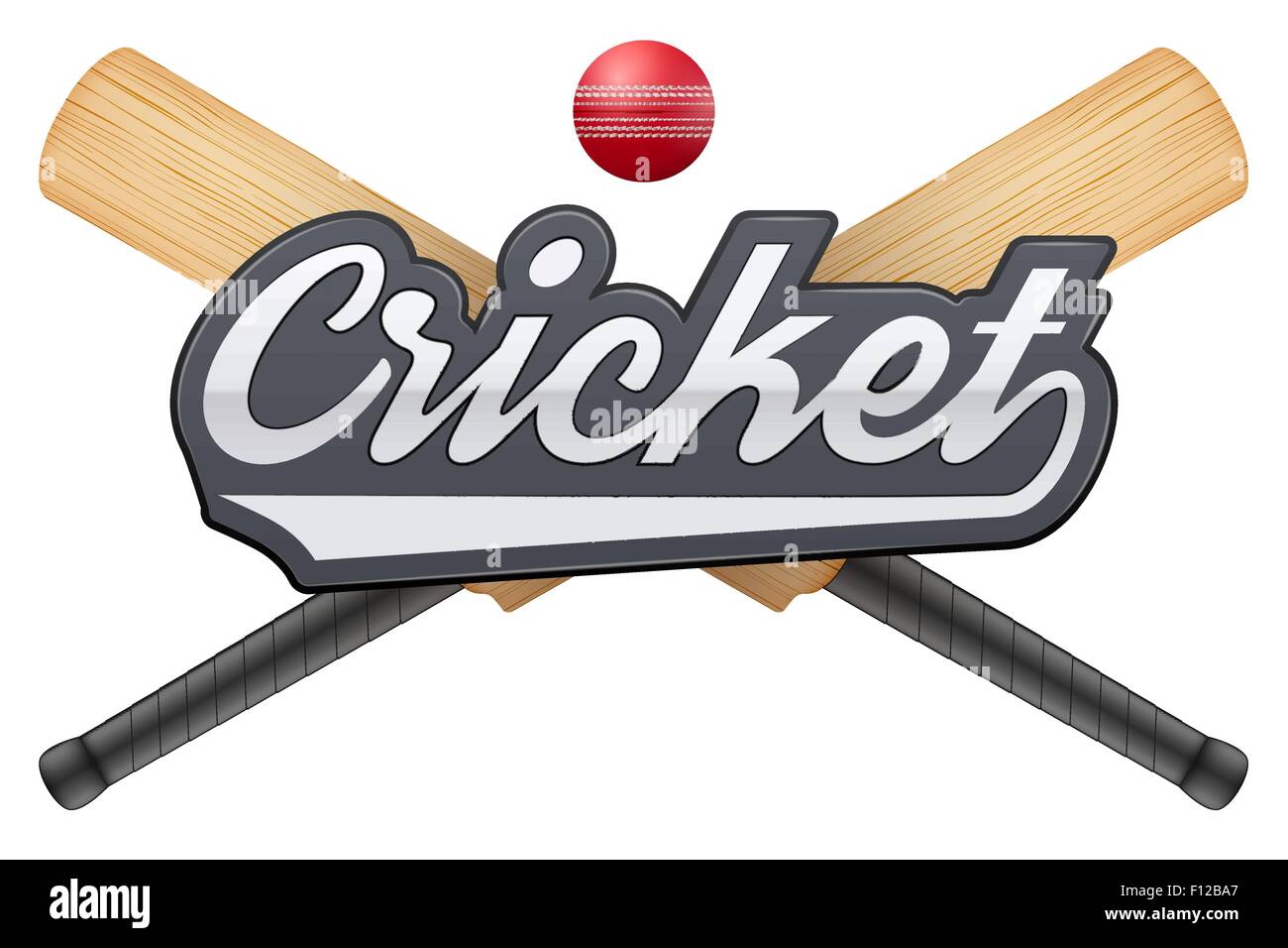 Cricket leather ball and wooden bats. Stock Vector
