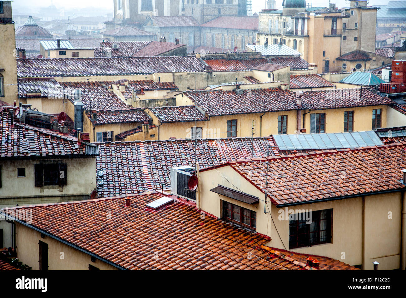 Rooftop view in the rain from Cattedrale di Santa Maria del Fiore, Florence cathederal Stock Photo
