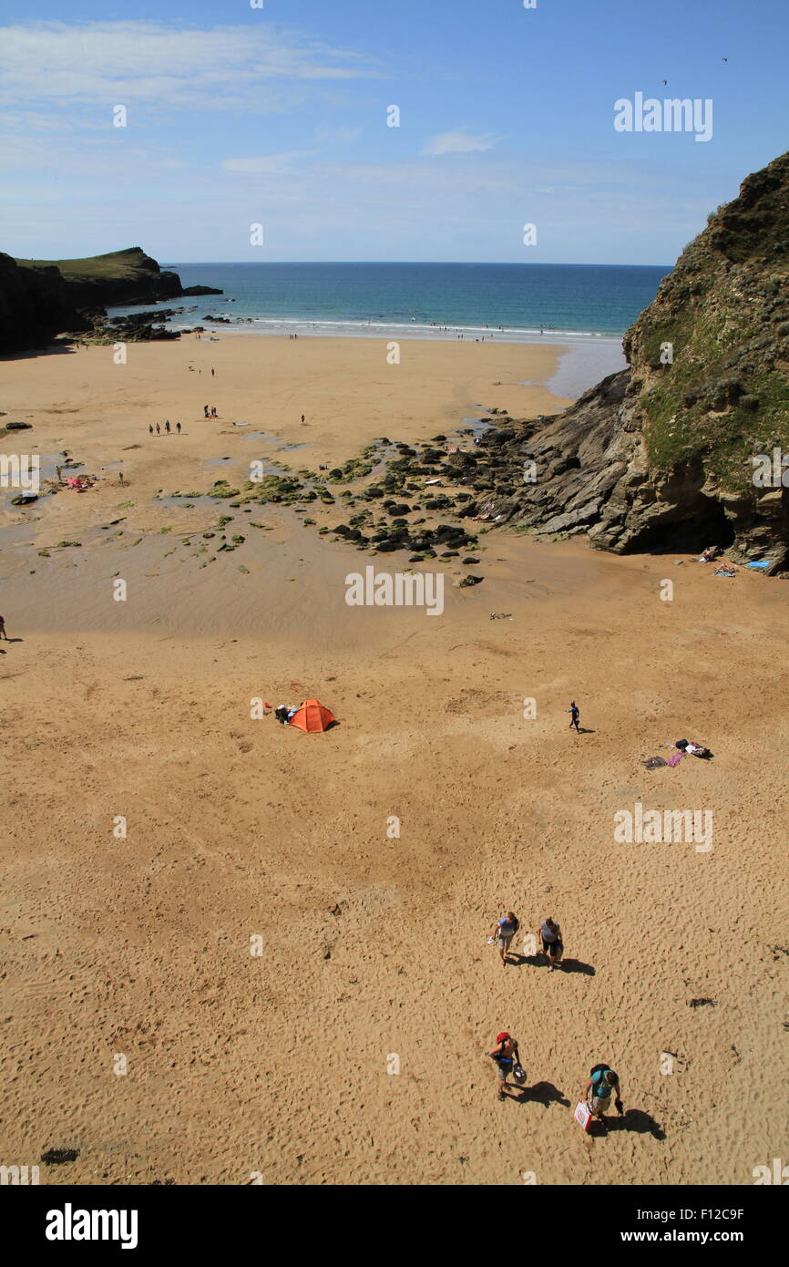 Whipsiddery Beach, Newquay, Cornwall, England. Voted by the Sunday Times as one of the top 20 beaches in Europe. Summer 2015. Stock Photo