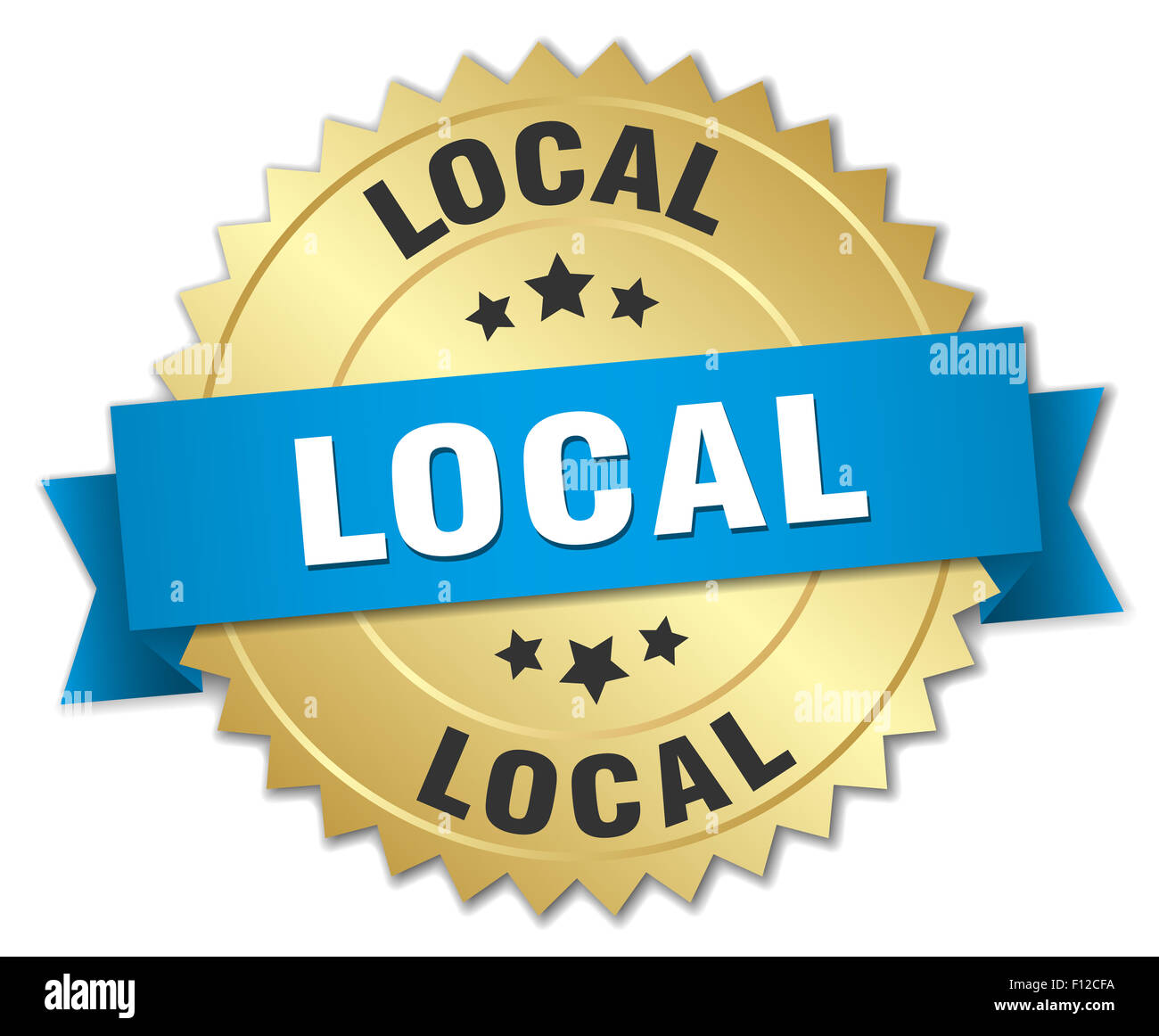local 3d gold badge with blue ribbon Stock Photo - Alamy