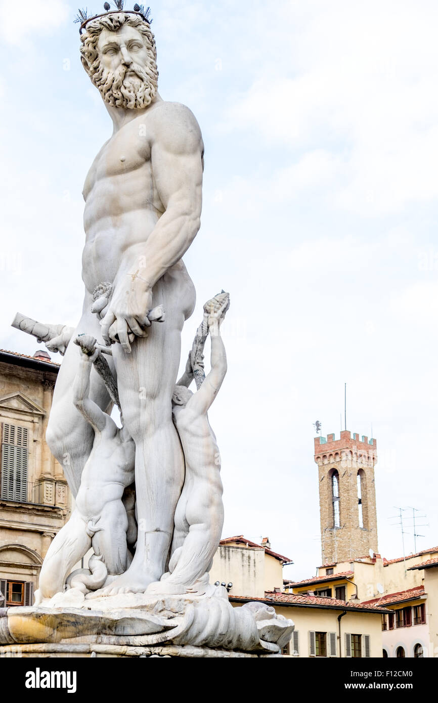 Neptune Fountain Piazza della Signoria statues, Florence, Italy Stock Photo