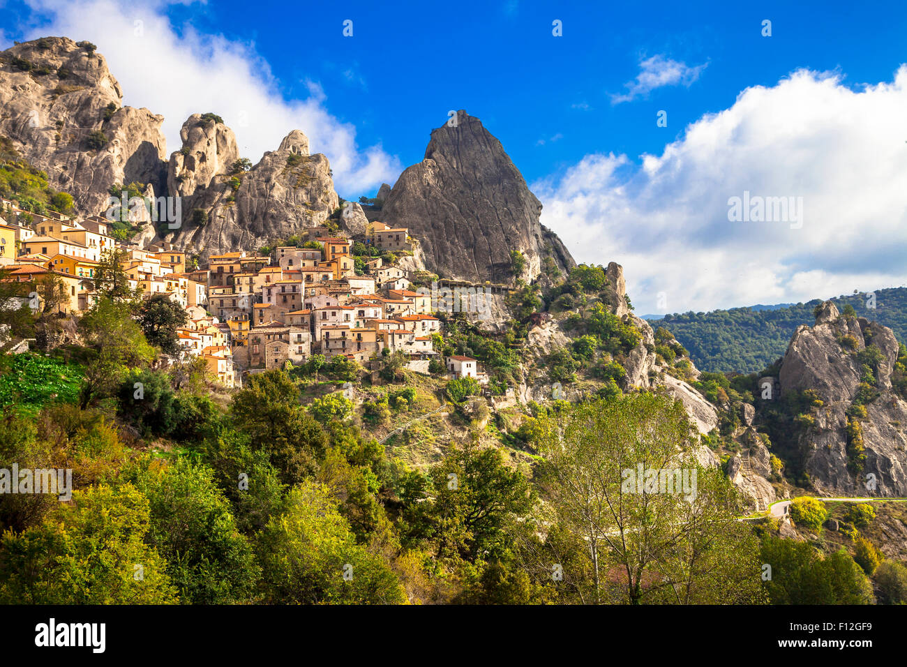 impressive village in rocky mountains Castelmezzano. Basilicata region, Italy Stock Photo