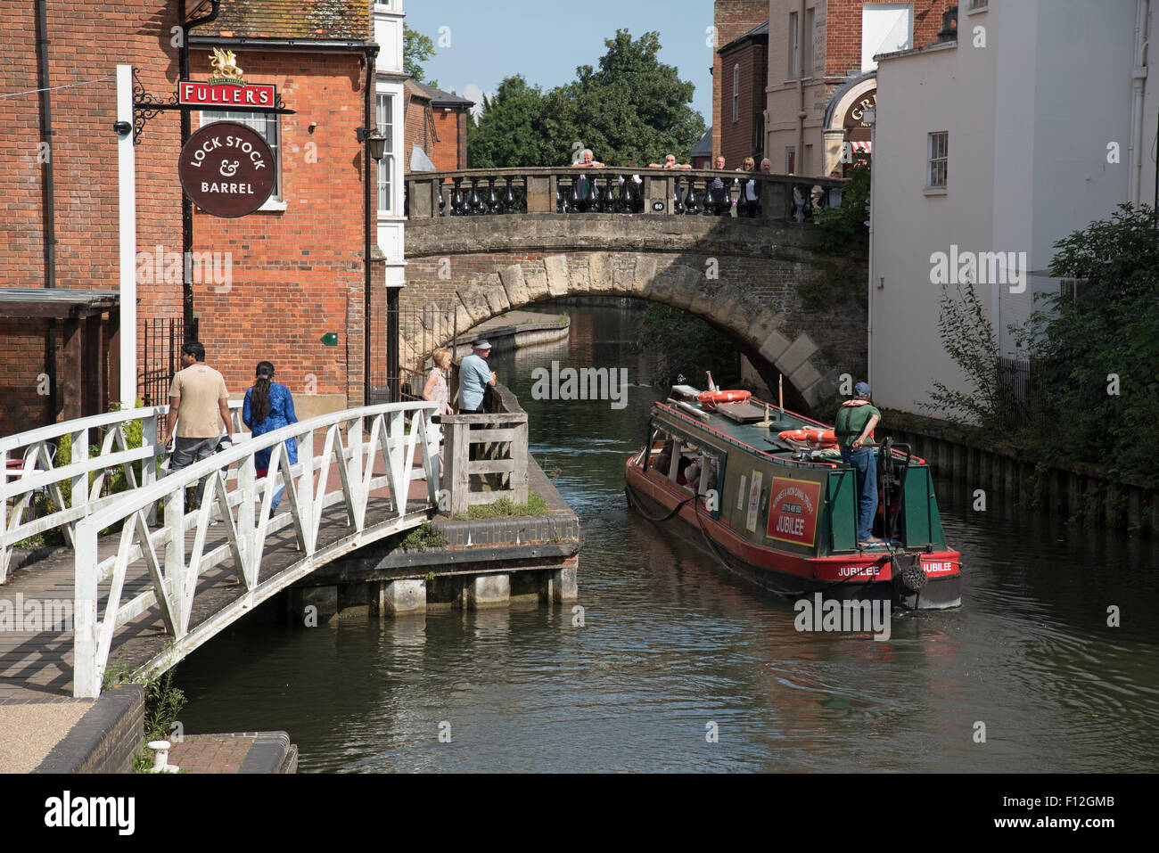 Kennet and Avon Canal at Newbury Berkshire UK passenger carrying canalboat underway on a tour Stock Photo