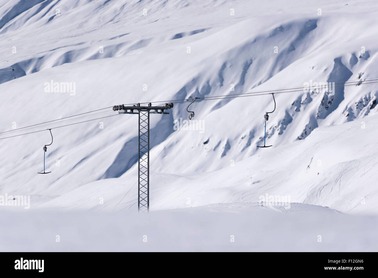 T-bar ski lift at the ski resort Belalp in Switzerland (canton Valais) Stock Photo