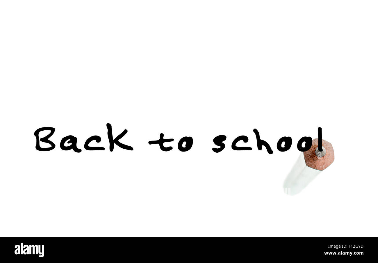 Back to school inscription with a tip of a graphite pencil on a white background Stock Photo