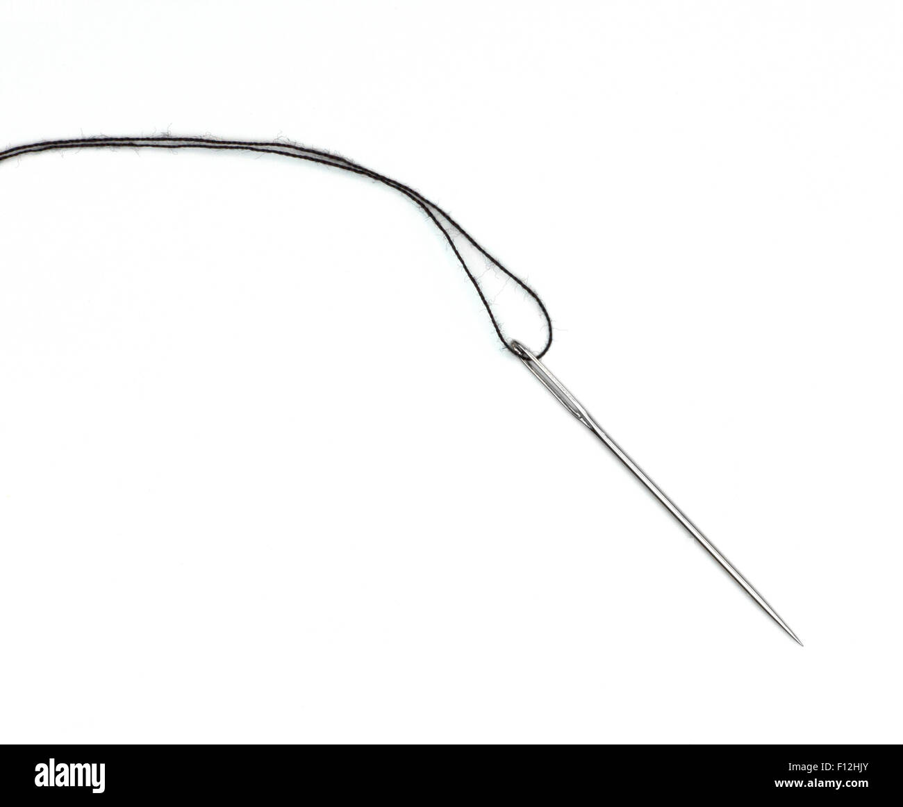 black thread and needle isolated on white Stock Photo
