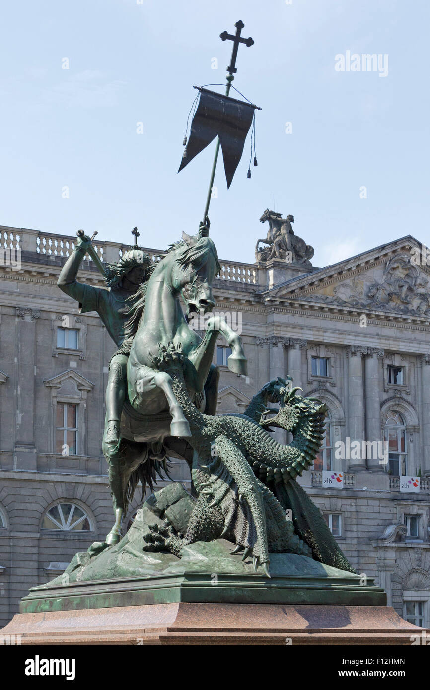 statue of Saint George, Nikolaiviertel, Berlin, Germany Stock Photo