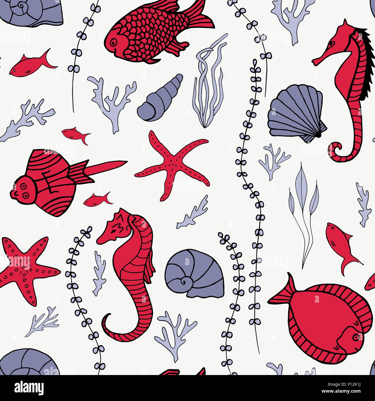 Seamless pattern with hand drawn fishes Stock Vector Image & Art - Alamy