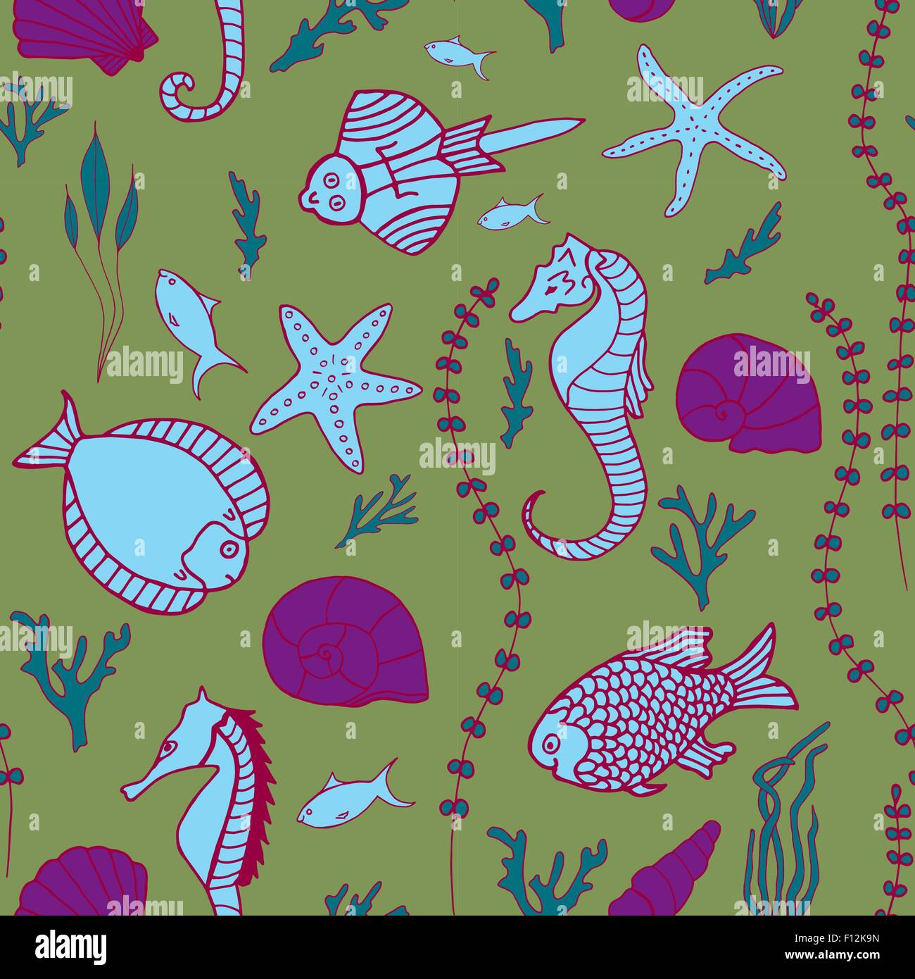 Seamless pattern with hand drawn fishes Stock Vector Image & Art - Alamy