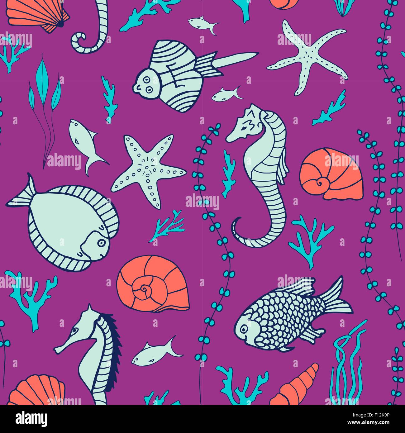 Seamless pattern with hand drawn fishes Stock Vector Image & Art - Alamy