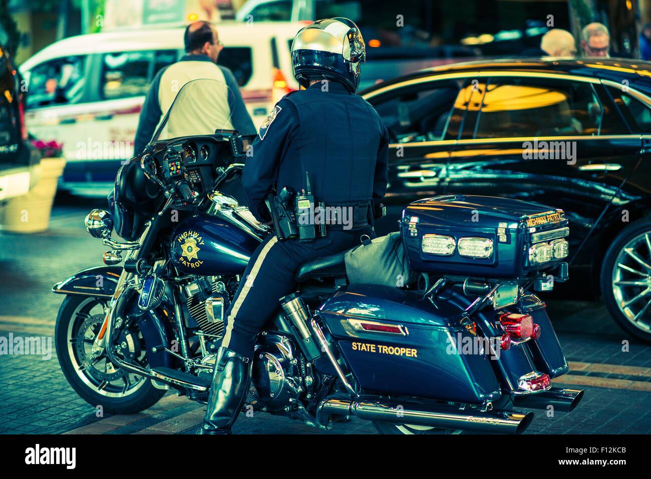 State Trooper on Motorcycle. Policeman on Bike. Stock Photo