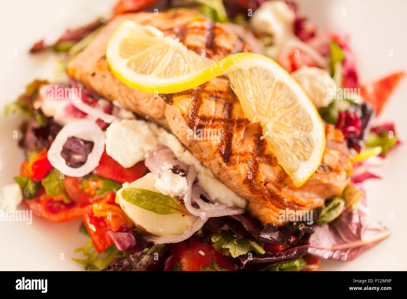 grilled salmon, Paradise Cafe, Santa Barbara, California Stock Photo