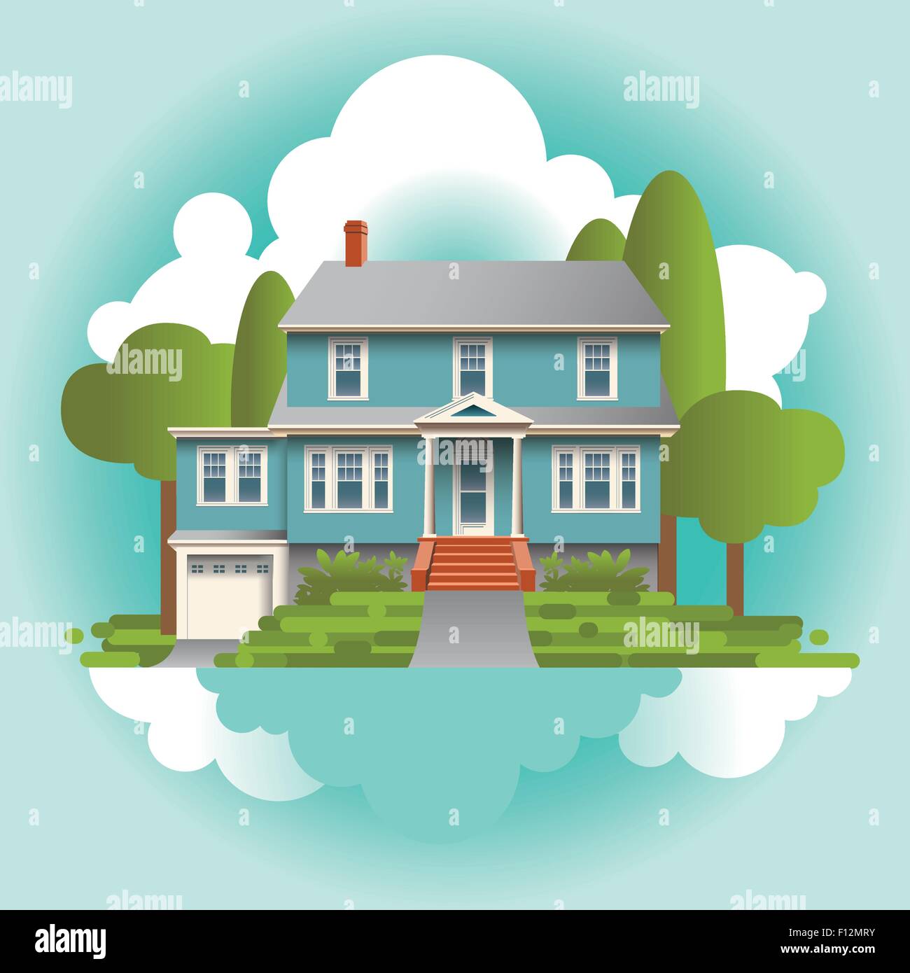 A Stylized Quaint Home in the Suburbs Stock Vector