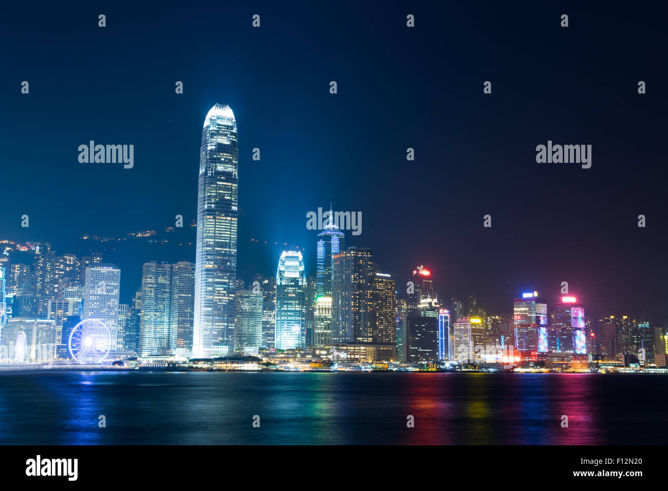 Nightview of Victoria Harbour in Hong Kong Stock Photo