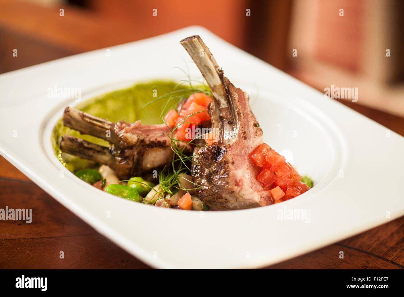 lamb chops, Bella Vista Restaurant, Biltmore Hotel, Santa Barbara, California, California Stock Photo