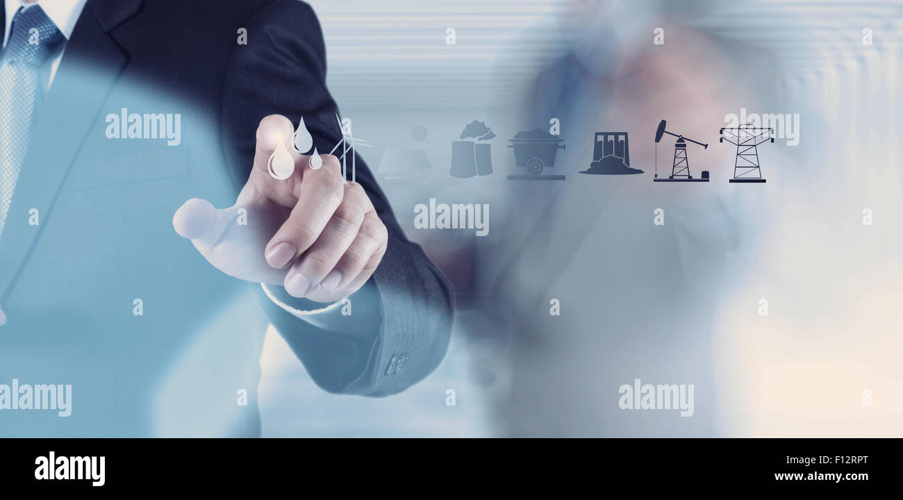 business engineer hand works industry diagram on virtual computer as