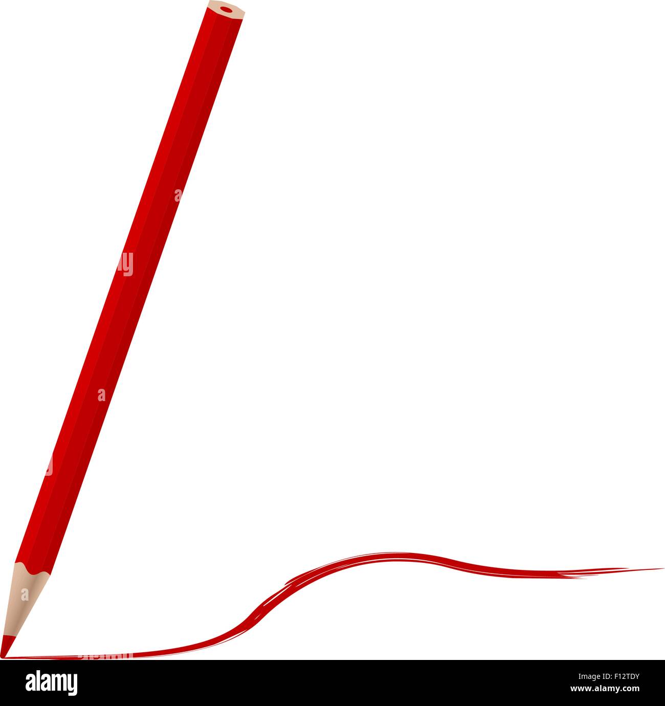 Drawing with a red pencil on a paper. Vector illustration Stock Vector