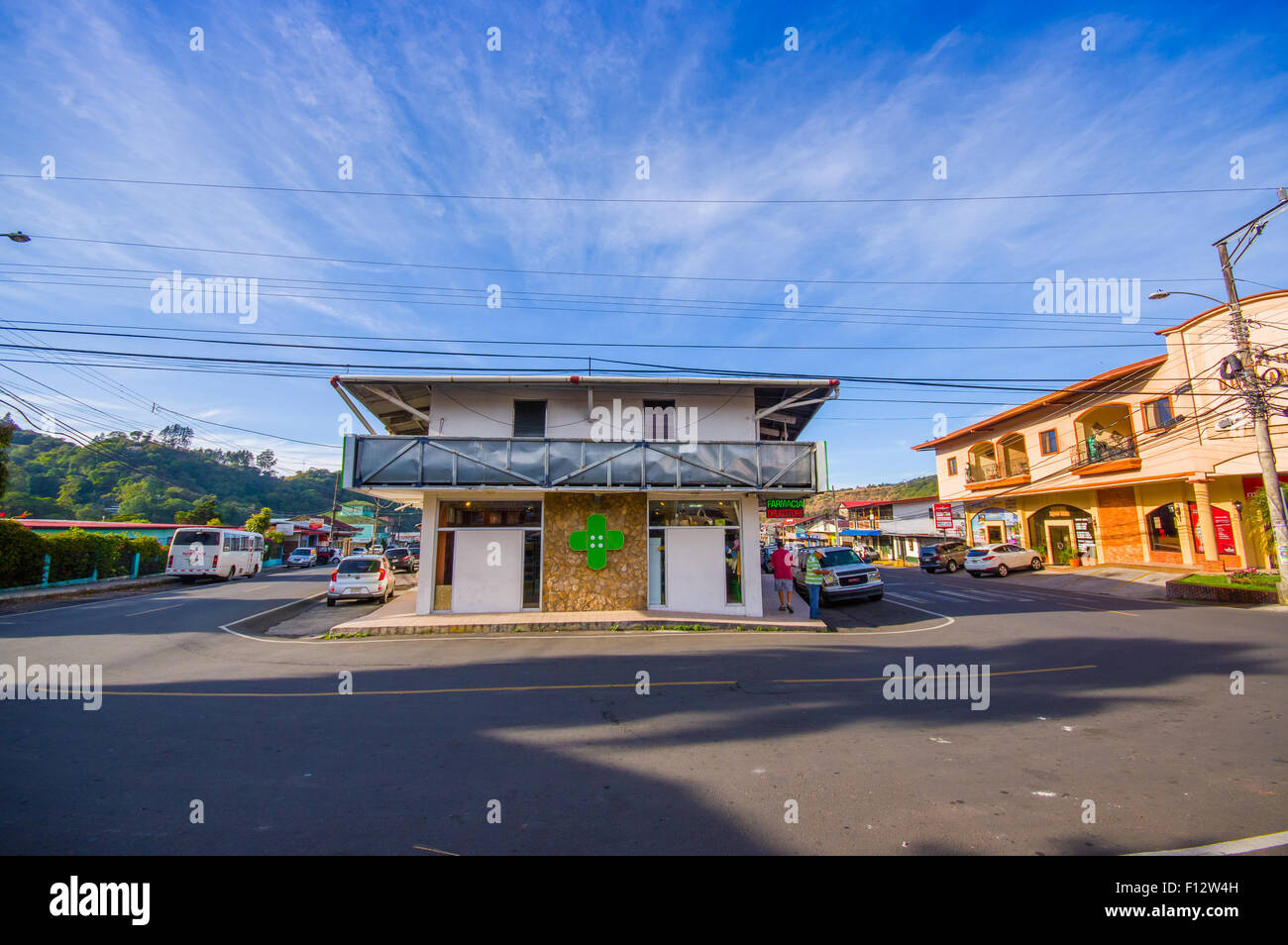 Boquete is a small town on the Caldera River, in the green mountain highlands of Panama. Stock Photo