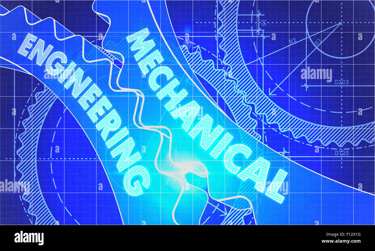 Mechanical Engineering on Blueprint of Cogs. Stock Photo