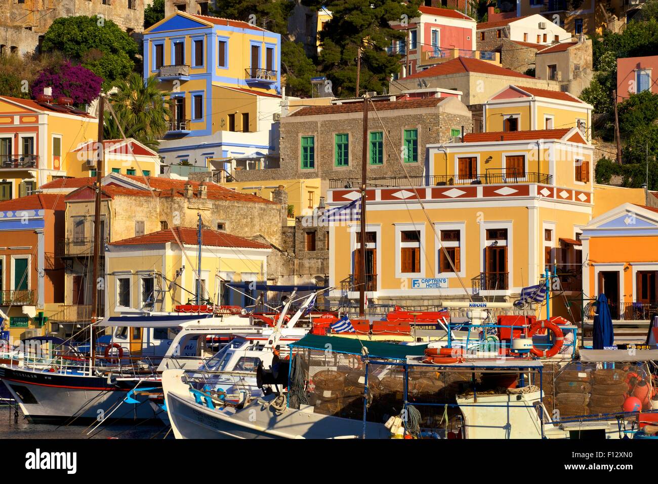 Boats In Symi Harbour, Symi, Dodecanese, Greek Islands, Greece, Europe ...