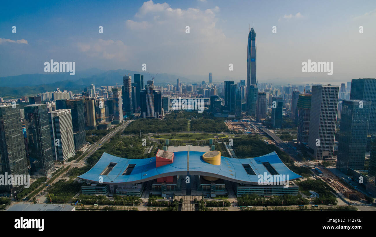 Shenzhen. 23rd Aug, 2015. An aerial photo taken on Aug. 23, 2015 shows the Futian District in Shenzhen, south China's Guangdong Province. Shenzhen Special Economic Zone, established on Aug. 26 in 1980 and situated immediately north of Hong Kong Special Administrative Region, is China's first and one of the most successful Special Economic Zones. © Mao Siqian/Xinhua/Alamy Live News Stock Photo