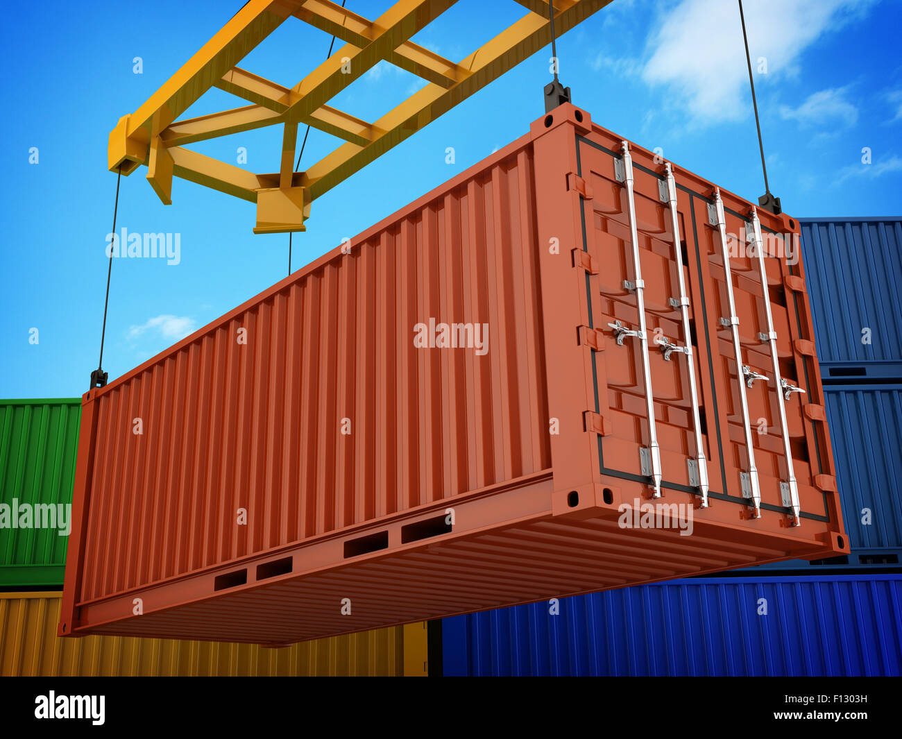 Loading red cargo Container (done in 3d) Stock Photo