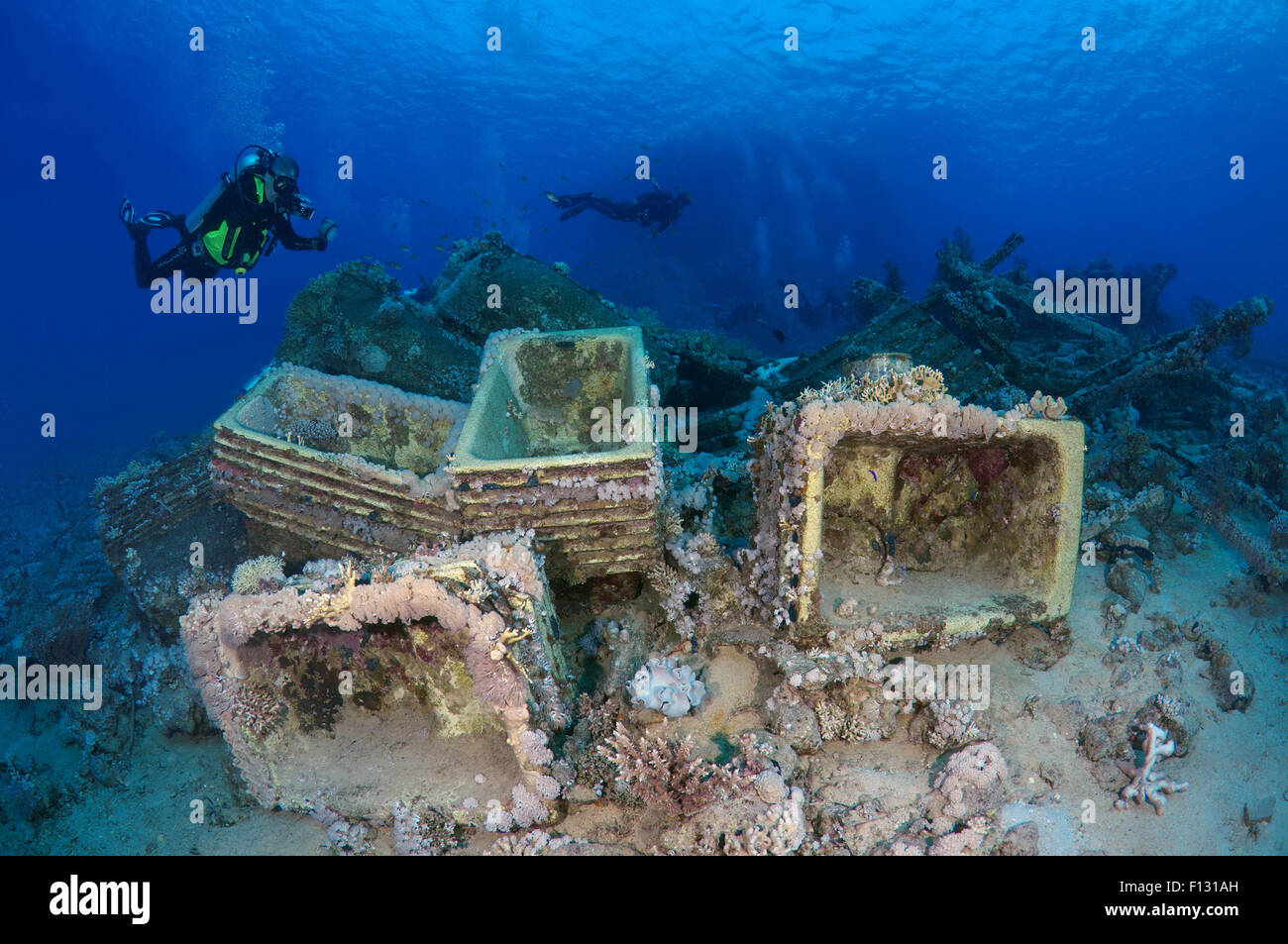 Red Sea, Egypt. 15th Oct, 2014. Diver looking at the plumbing on the shipwrecks in Ras Muhammad National Park, Sinai, Sharm el-Sheikh, Red sea, Egypt, Africa © Andrey Nekrasov/ZUMA Wire/ZUMAPRESS.com/Alamy Live News Stock Photo