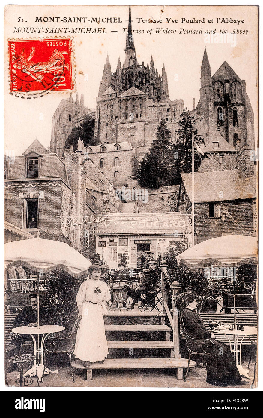 Old 1910 French postcard Madame Poulard - France. Stock Photo
