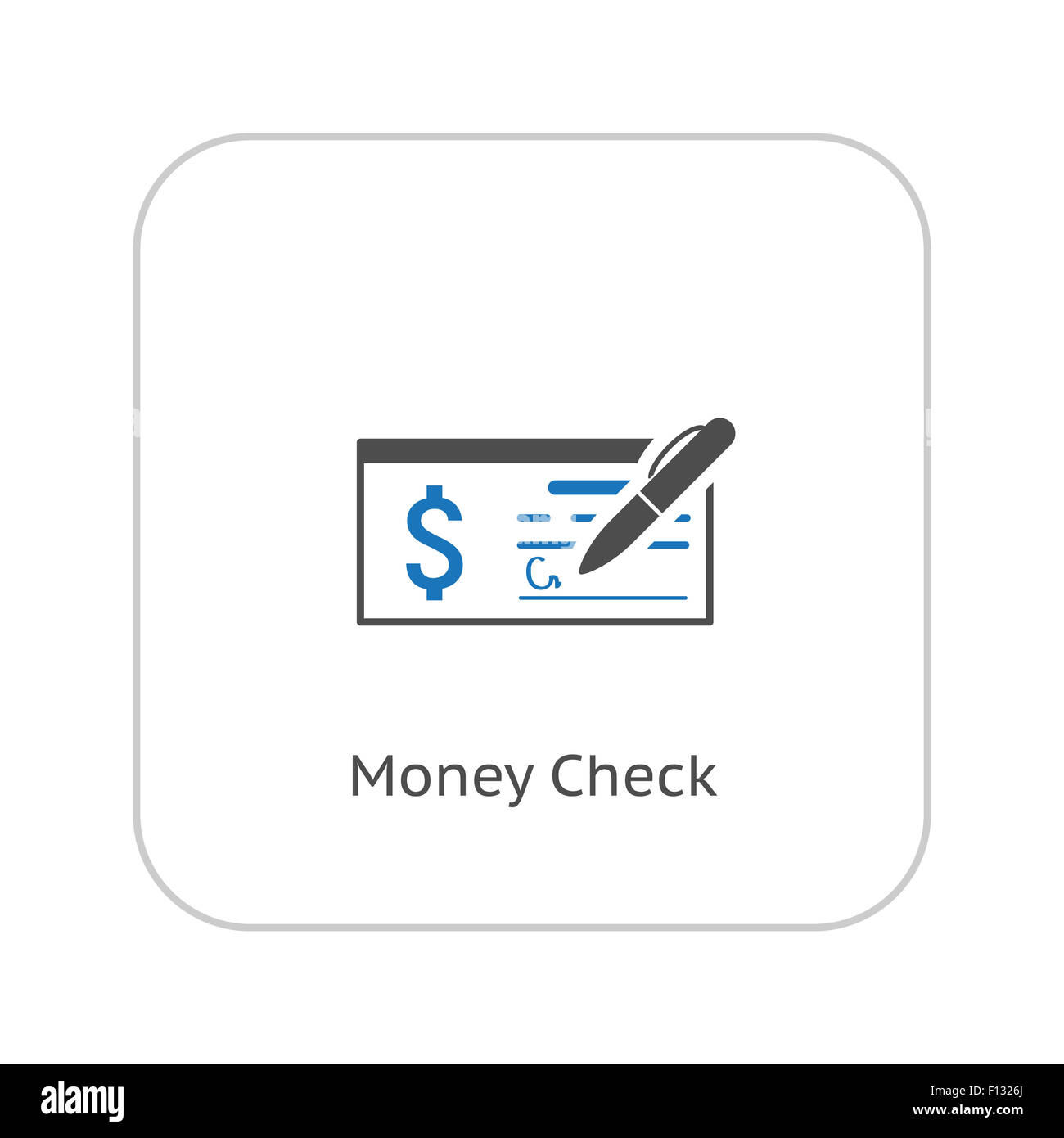 Money Check with Pen Business Icon. Flat Design. Stock Photo