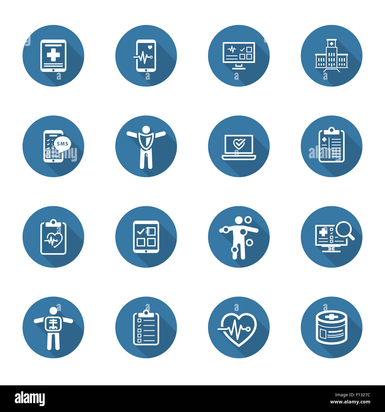 Medical & Health Care Icons Set. Flat Design. Isolated. Long Shadow. Stock Photo
