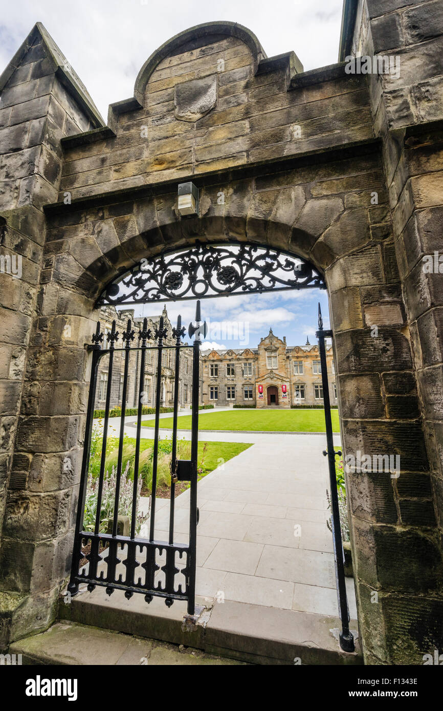 Entrance to Quad of St Salvator's College, University of St Andrews, St Andrews, Fife, Scotland Stock Photo