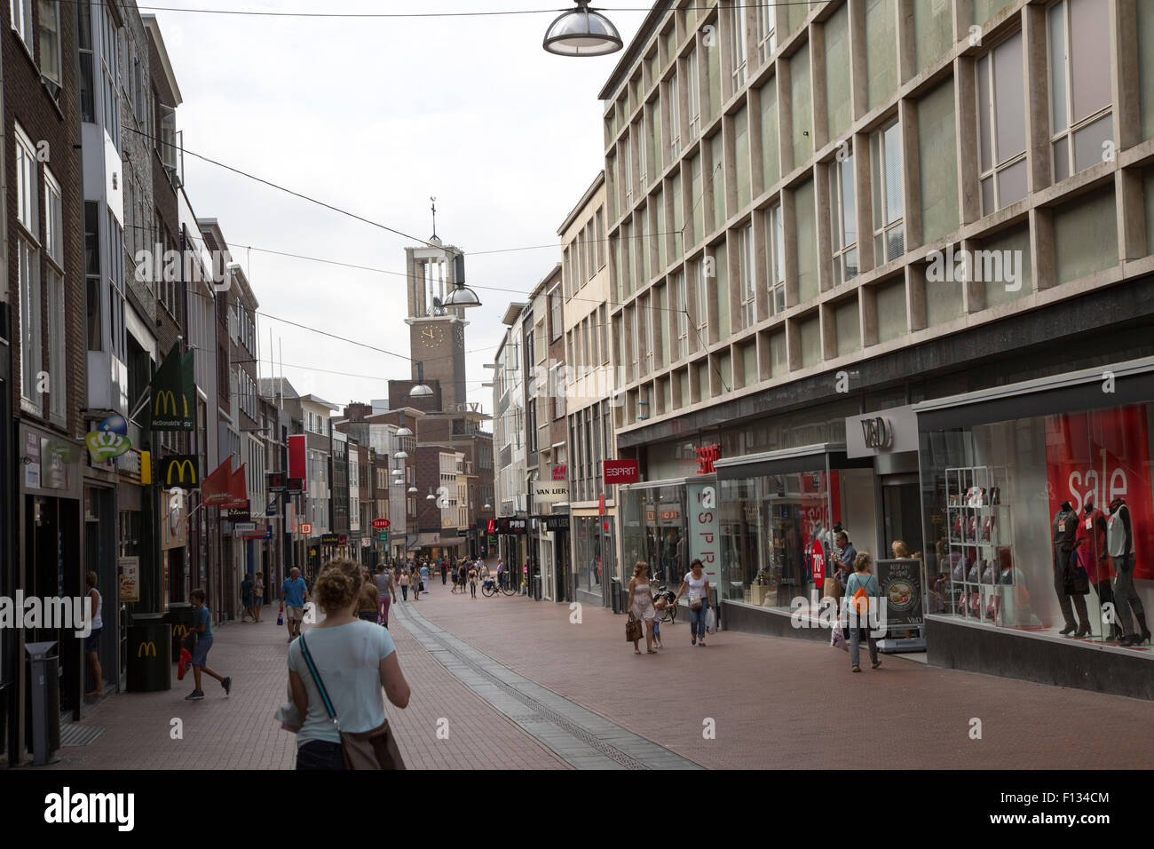 Pedestrianised modern shopping street central Nijmegen, Gelderland, Netherlands Stock Photo