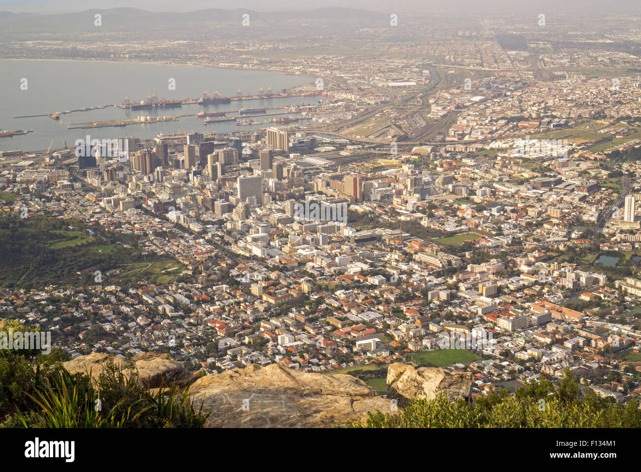 A view of Cape Town's CBD from the top of Lion's Head - 11/08/2015 Stock Photo