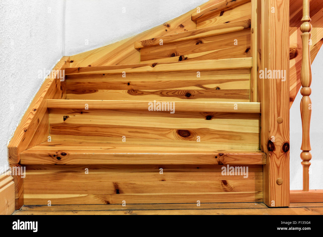 Varnished wooden stairs Stock Photo