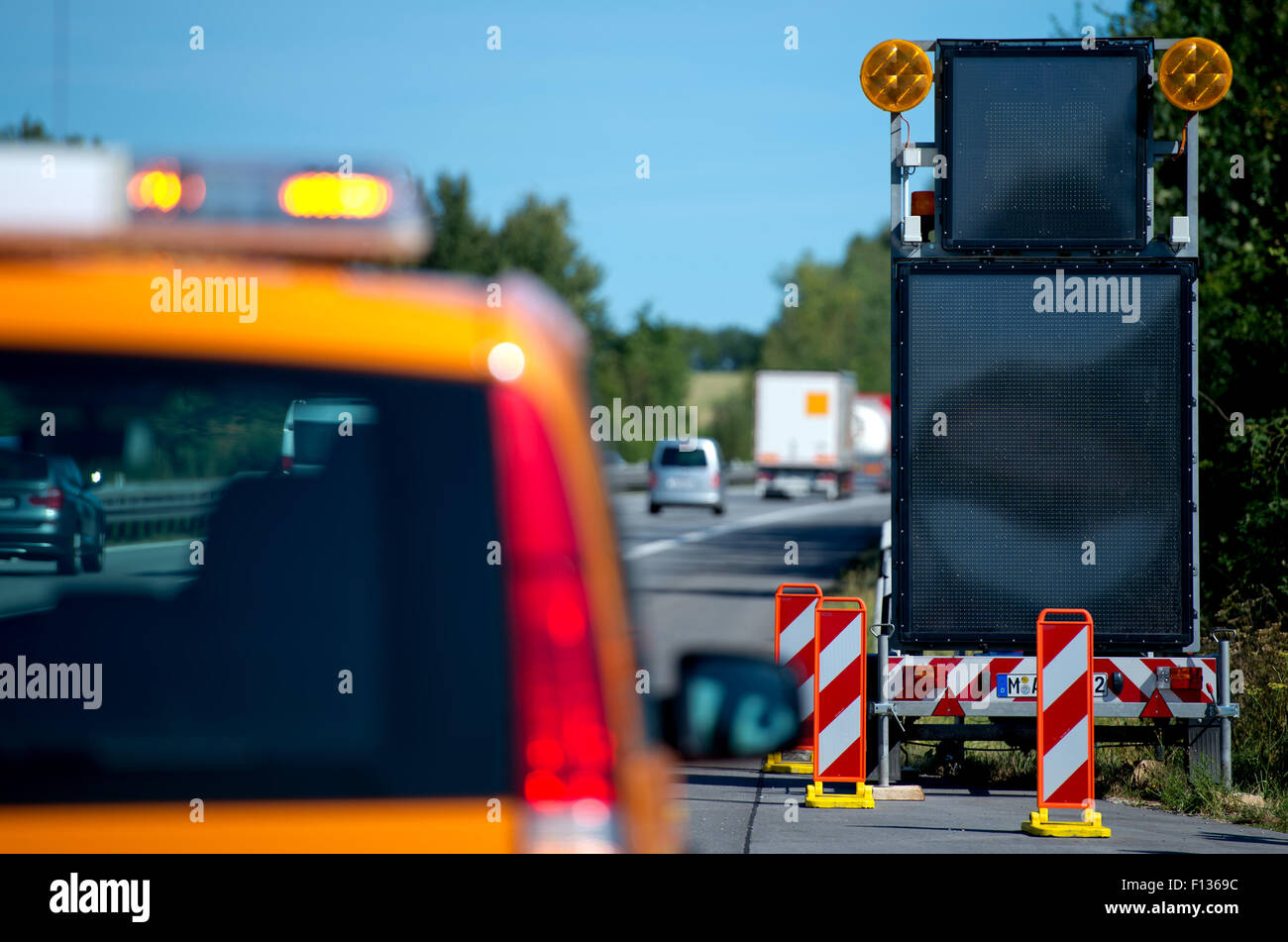 Passau, Germany. 26th Aug, 2015. A new warning sign with an inactive ...