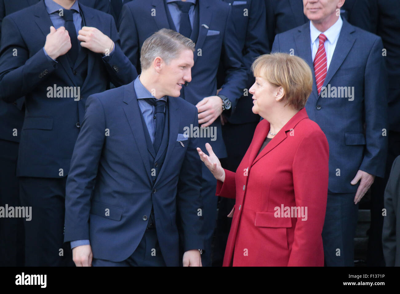 Bastian Schweinsteiger, Angela Merkel - Empfang der deutschen Nationalmannschaft beim Bundespraesidenten, Schloss Bellevue, 10. Stock Photo