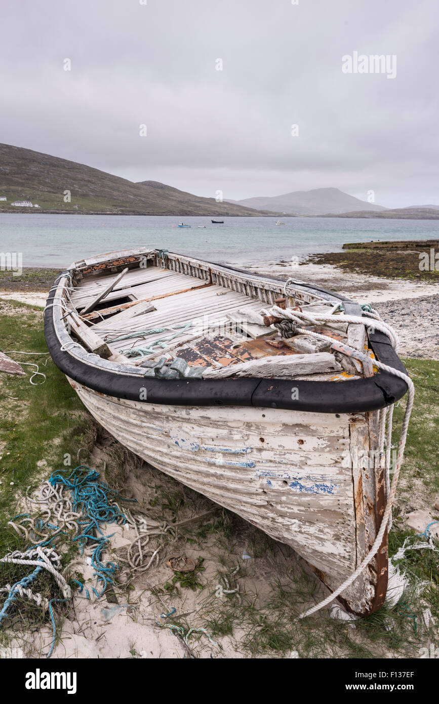 Old wooden boat on the beach, Barra, Outer Hebrides, Scotland Stock Photo -  Alamy