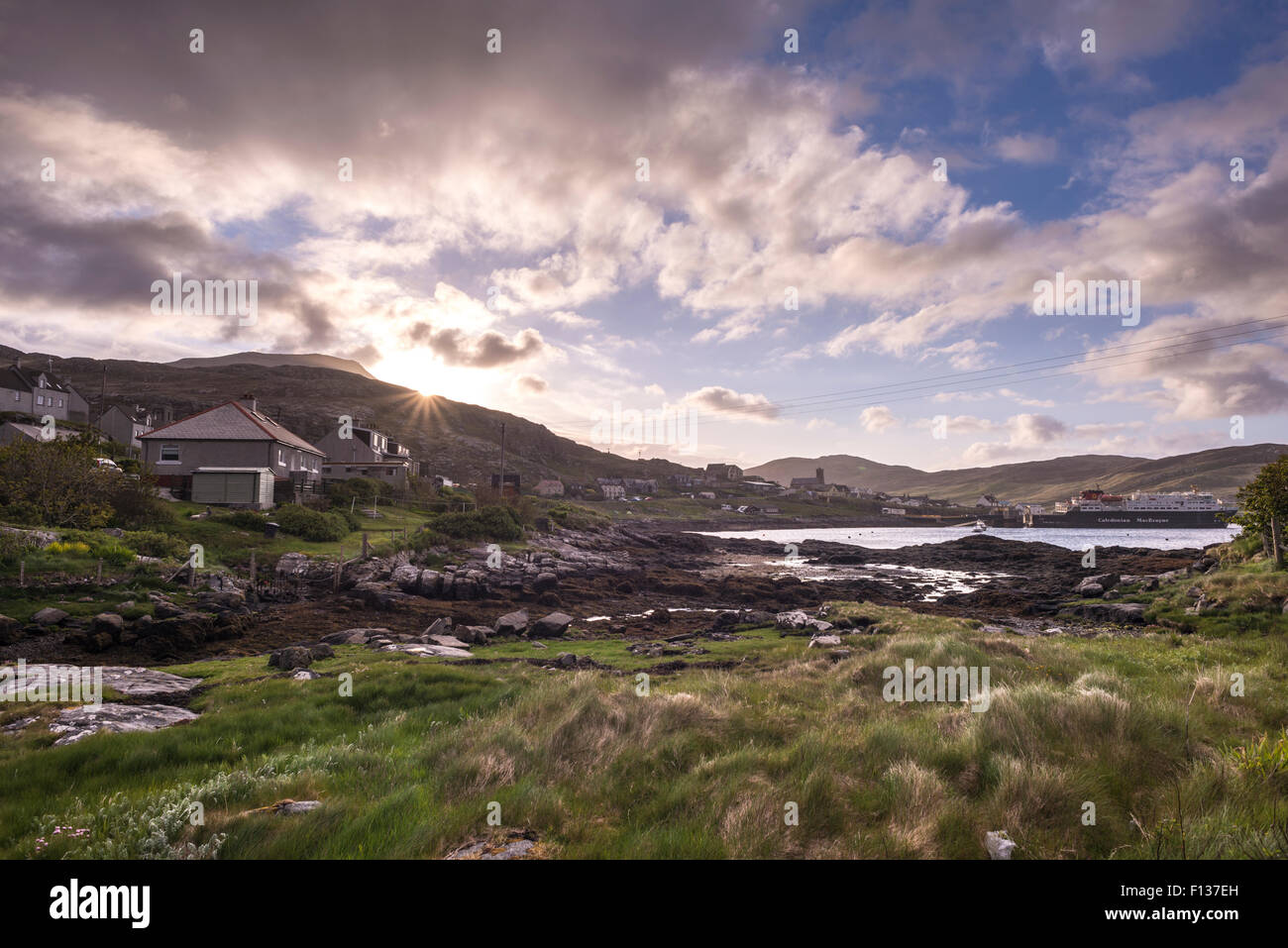 Castlebay at sunrise, Barra island, Outer Hebrides, Scotland Stock Photo