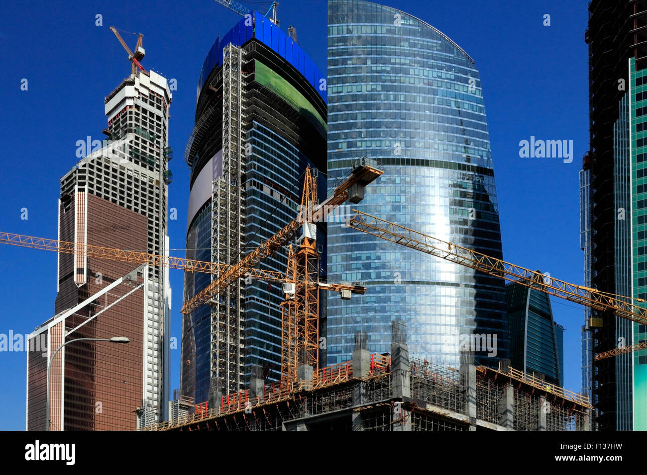 Contemporary architecture and construction site in Moscow City business center. Stock Photo