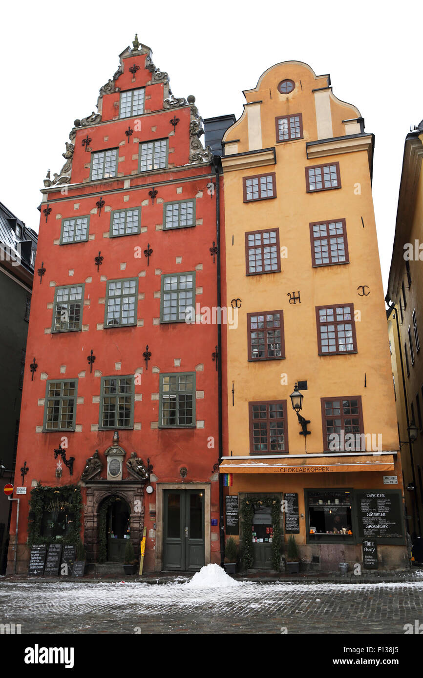 Historic building facades in Stockholm, Sweden. The buildings stand