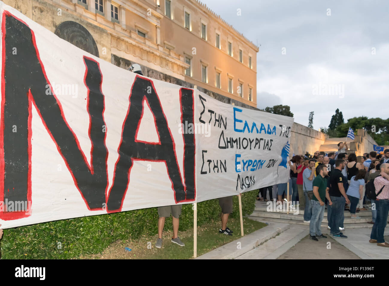 Athens, Greece, 30 June 2015. Greek people demonstrated against the government about the upcoming referendum. Stock Photo