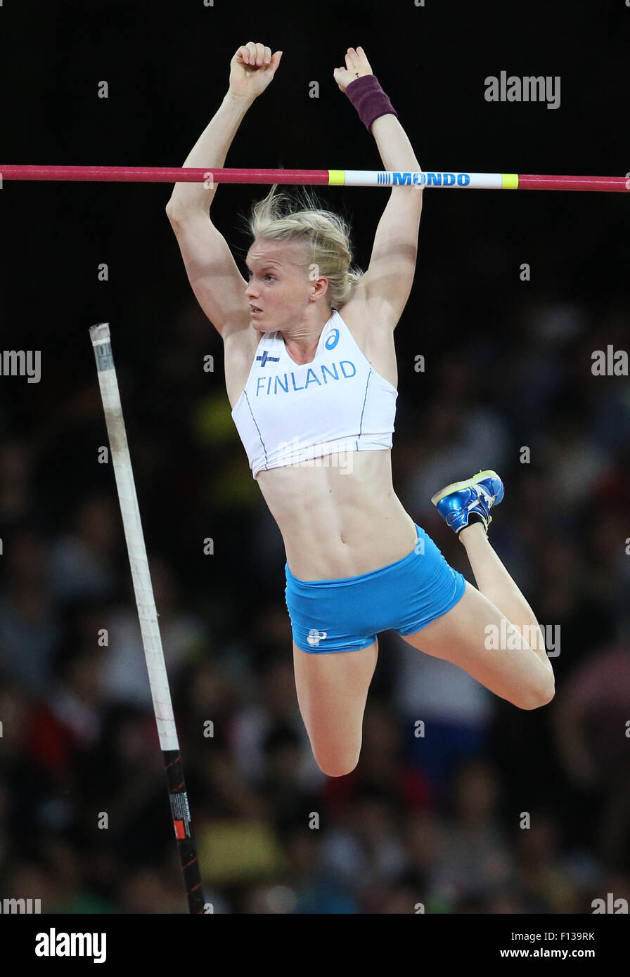 Beijing, China. 26th Aug, 2015. Minna Nikkanen of Finland in action during the women's Pole Vault final of the Beijing 2015 IAAF World Championships at the National Stadium, also known as Bird's Nest, in Beijing, China, 26 August 2015. Photo: Michael Kappeler/dpa/Alamy Live News Stock Photo