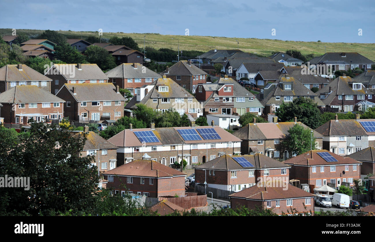 Whitehawk Council Estate in Brighton houses with solar panels on roofs UK Stock Photo