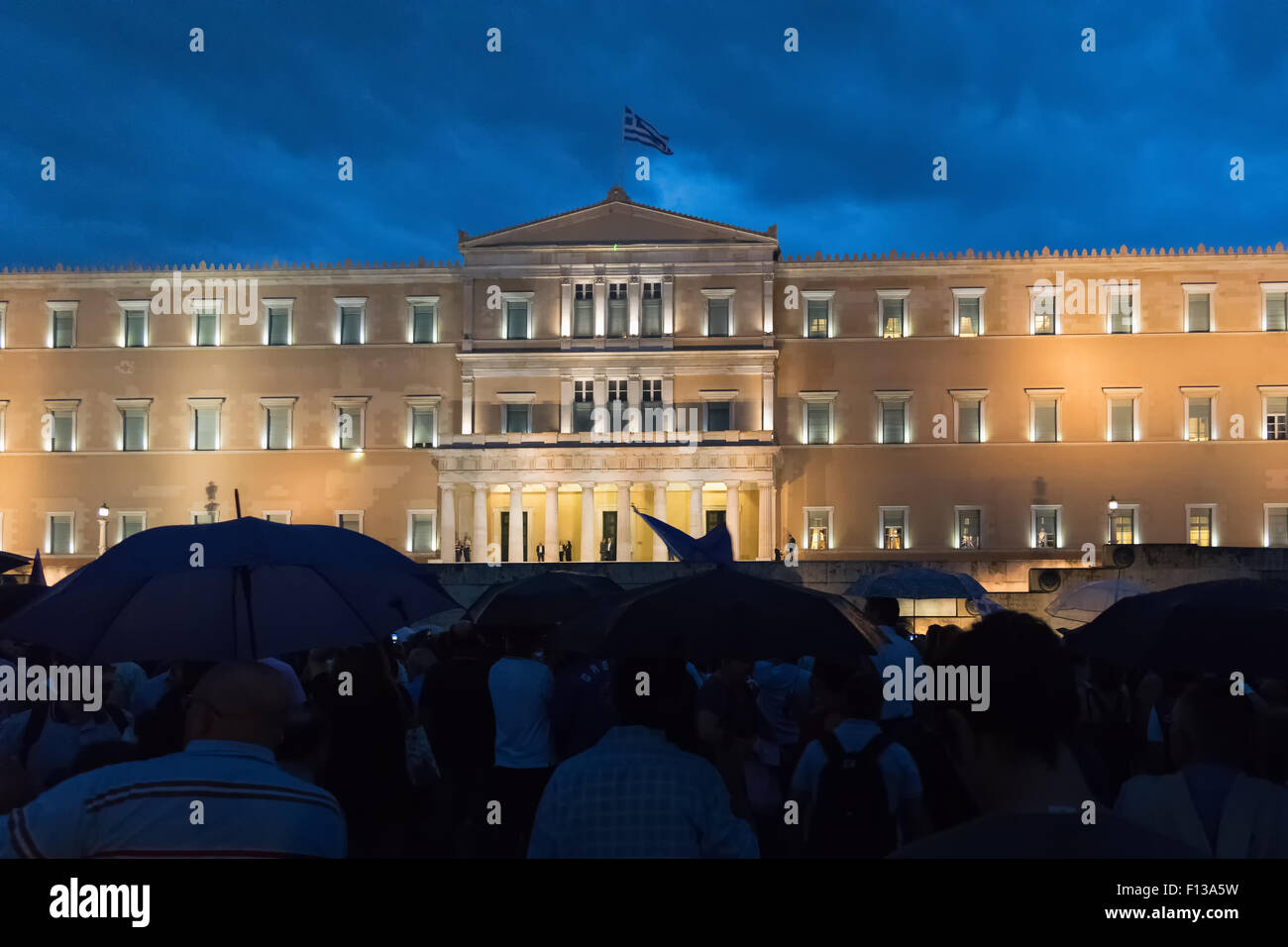 Athens, Greece, 30 June 2015. Greek people demonstrated against the government about the upcoming referendum. Stock Photo